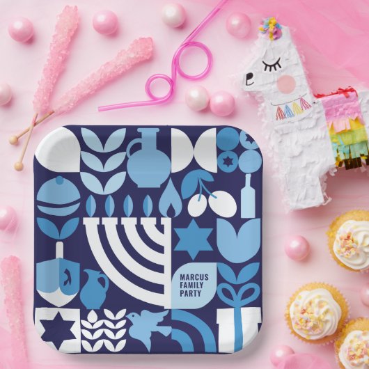 ハッピーハヌカパーソナライズされたモダン(ユダヤ教)メノラー&スターズ ペーパープレート (パーティー)