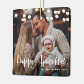 ハッピーハヌカブラシレタリング数々のフォト セラミックオーナメント (左)