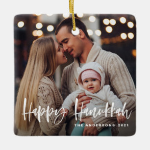 ハッピーハヌカブラシレタリング数々のフォト セラミックオーナメント
