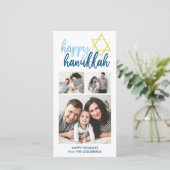 ハッピーハヌカモダンスクリプト3フォトホリデー シーズンカード (スタンド正面)