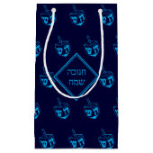 ハッピーハヌカーחנוכה שמחヘブライ語ドライデル海軍シアン スモールペーパーバッグ (正面)