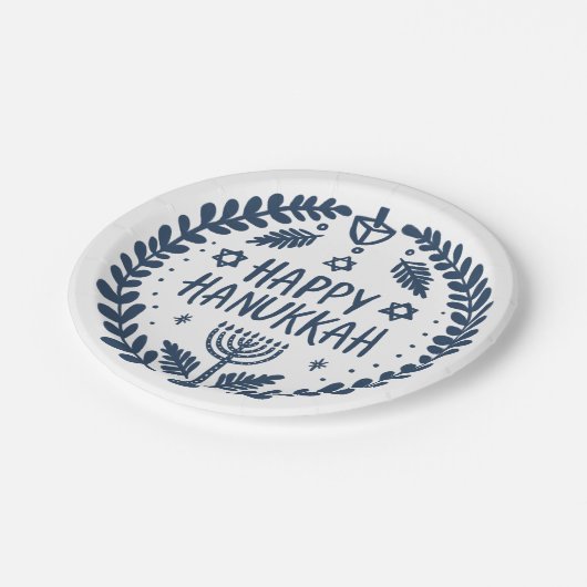 ハッピーハヌカーお洒落パーティー可愛い手描き ペーパープレート (アングル)