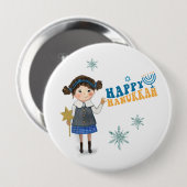 ハッピーハヌカーかわいいユダヤ人の少女 缶バッジ (正面&裏面)