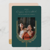 ハッピーハヌカーエレガントゴールデン(ユダヤ教)メノラーフォトアーチ シーズンカード (正面/裏面)