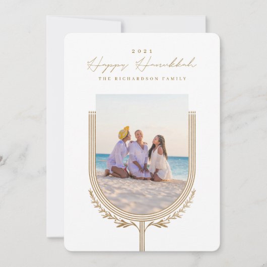 ハッピーハヌカーエレガントゴールデン（ユダヤ教）メノラーフォトアーチ シーズンカード (正面)