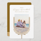 ハッピーハヌカーエレガントゴールデン（ユダヤ教）メノラーフォトアーチ シーズンカード (正面/裏面)