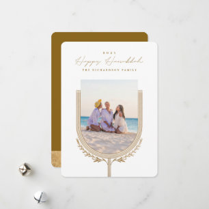 ハッピーハヌカーエレガントゴールデン（ユダヤ教）メノラーフォトアーチ シーズンカード