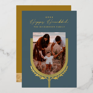 ハッピーハヌカーエレガントゴールデン（ユダヤ教）メノラーフォトアーチ 箔シーズンカード