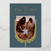 ハッピーハヌカーエレガントゴールデン（ユダヤ教）メノラーフォトアーチ 箔シーズンカード (正面)