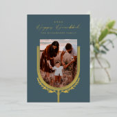 ハッピーハヌカーエレガントゴールデン（ユダヤ教）メノラーフォトアーチ 箔シーズンカード (立ち正面)