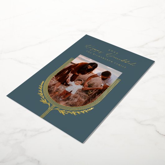 ハッピーハヌカーエレガントゴールデン（ユダヤ教）メノラーフォトアーチ 箔シーズンカード (回転した状態)