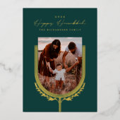 ハッピーハヌカーエレガントゴールデン(ユダヤ教)メノラーフォトアーチ 箔シーズンカード (正面)