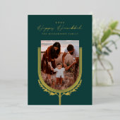 ハッピーハヌカーエレガントゴールデン(ユダヤ教)メノラーフォトアーチ 箔シーズンカード (立ち正面)