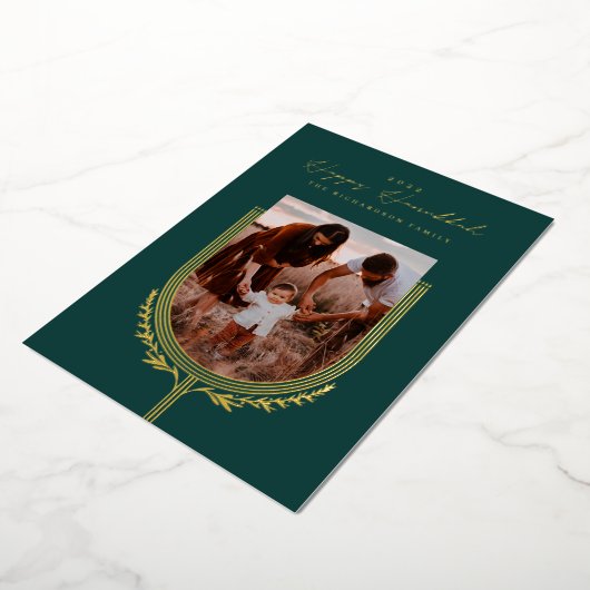 ハッピーハヌカーエレガントゴールデン（ユダヤ教）メノラーフォトアーチ 箔シーズンカード (回転した状態)