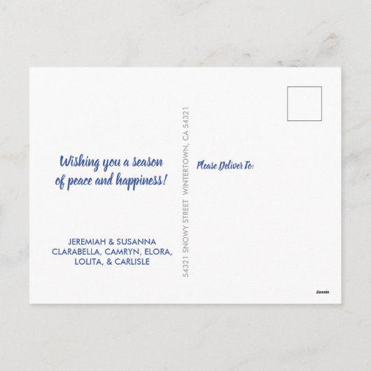 ハッピーハヌカーエレガントタイポグラフィファミリーフォト シーズンポストカード (裏面)