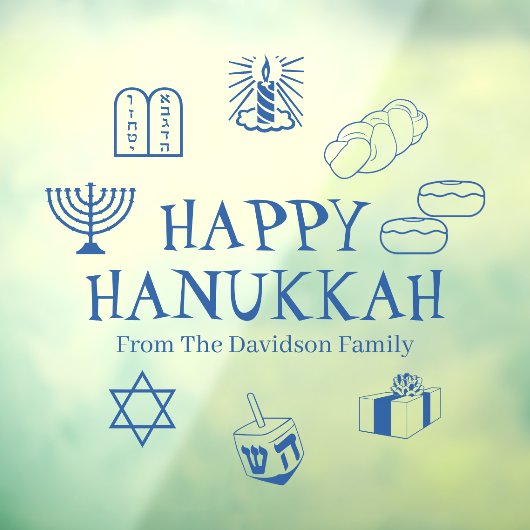 ハッピーハヌカーカスタムブルーの家族の名前のデコール ウィンドウサイン (シート3)