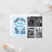ハッピーハヌカーカスタム3枚の写真グリッドホリデー カード (正面/裏面インサイチュ)