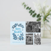 ハッピーハヌカーカスタム3枚の写真ホリデー ポストカード (スタンド正面)