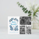 ハッピーハヌカーカスタム3枚の写真ホリデー ポストカード (スタンド正面)