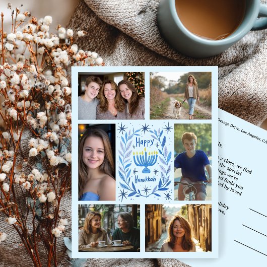 ハッピーハヌカーカスタム6フォトホリデー ポストカード