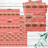 ハッピーハヌカーカラフル（ユダヤ教）メノラーコーラルパターン ラッピングペーパーシート