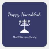 ハッピーハヌカーシンプル(ユダヤ教)メノラーブルー スクエアシール (正面)