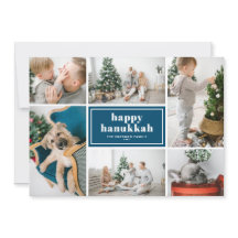 ハッピーハヌカータイポグラフィブルーフォトコラージュ