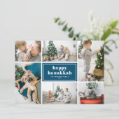 ハッピーハヌカータイポグラフィブルーフォトコラージュ シーズンカード (スタンド正面)