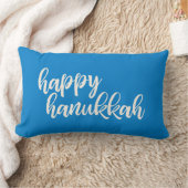 ハッピーハヌカートレンディースクリプトレタリングブルー ランバークッション (ブランケット)