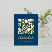 ハッピーハヌカーハヌカー（ユダヤ教の祭り）ゴールドフォイルユダヤ人グリーティング 箔シーズンポストカード (立ち正面)