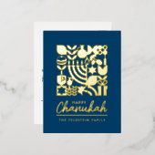 ハッピーハヌカーハヌカー（ユダヤ教の祭り）ゴールドフォイルユダヤ人グリーティング 箔シーズンポストカード (正面/裏面)