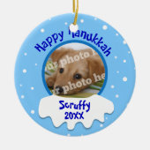 ハッピーハヌカーパーソナライズされたフォトオーナメント セラミックオーナメント (正面)