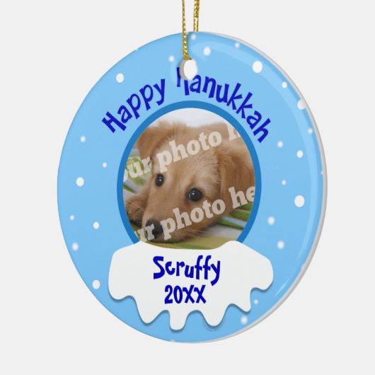 ハッピーハヌカーパーソナライズされたフォトオーナメント セラミックオーナメント (左)