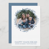 ハッピーハヌカーパーソナライズされたホリデーリース写真 シーズンカード (正面/裏面)