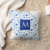 ハッピーハヌカーパーティービューティフルブルーモノグラム クッション (ブランケット)