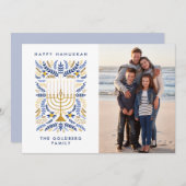 ハッピーハヌカーフェスティバルウォーター色(ユダヤ教)メノラー写真 シーズンカード (正面/裏面)