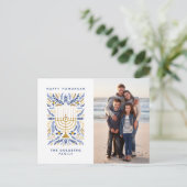 ハッピーハヌカーフェスティバルウォーター色（ユダヤ教）メノラー写真 シーズンポストカード (スタンド正面)