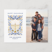 ハッピーハヌカーフェスティバルウォーター色（ユダヤ教）メノラー写真 シーズンポストカード (正面)