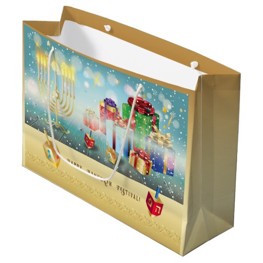 ハッピーハヌカーフェスティバルオブライツ金ゴールドラージ ラージペーパーバッグ (正面アングル)