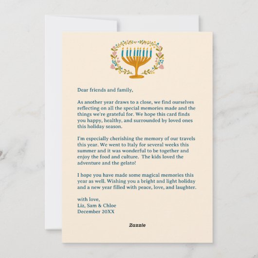 ハッピーハヌカーフローラリースカスタム（ユダヤ教）メノラー写真 シーズンカード (裏面)