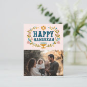 ハッピーハヌカーフローラリースカスタム(ユダヤ教)メノラー写真 ポストカード (スタンド正面)
