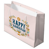ハッピーハヌカーフローラリースユダヤ教ホリカスタムデイ ラージペーパーバッグ (正面アングル)