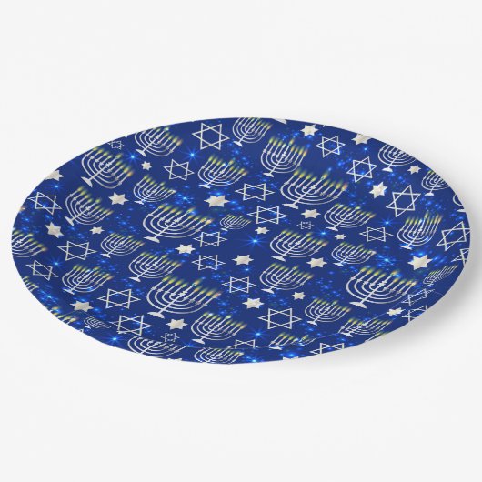ハッピーハヌカーモダンスターオブデイビッド(ユダヤ教)メノラー ペーパープレート (アングル)