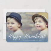 ハッピーハヌカーモダントレンディーホワイトスクリプトフォト シーズンカード (正面)