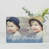 ハッピーハヌカーモダントレンディーホワイトスクリプトフォト シーズンカード (スタンド正面)