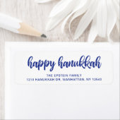 ハッピーハヌカーモダンブルーホリデー差出人住所 ラベル (インサイチュ)