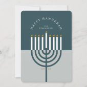 ハッピーハヌカーモダン(ユダヤ教)メノラーキャンドルティール(緑がかった色)ブルー シーズンカード (正面)