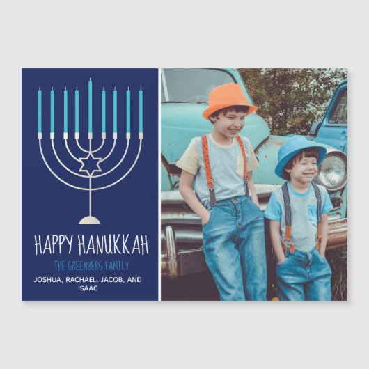 ハッピーハヌカー家族フォトブルー磁気カード (正面)