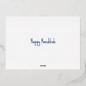 ハッピーハヌカー家族フォトブルー（ユダヤ教）メノラーシルバー 箔シーズンカード (裏面)