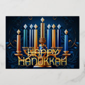 ハッピーハヌカー抽象芸術スケッチ（ユダヤ教）メノラー金ゴールドブルー 箔シーズンカード (正面)